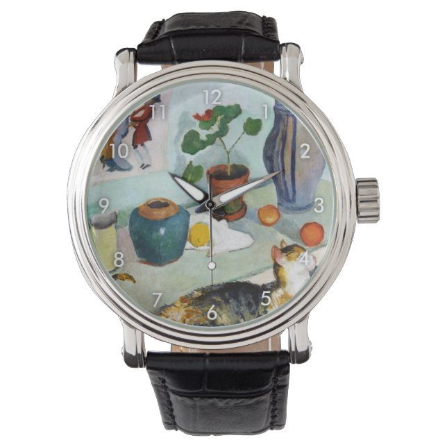 Cat and stillife, August Macke Horloge (Voorkant)