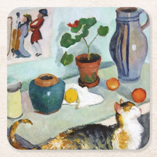 Cat and stillife, August Macke Kartonnen Onderzetters (Voorkant)