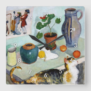 Cat and stillife, August Macke Vierkante Klok
