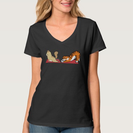 Cat and Tiger In Yoga Positions Feline Animals The T-shirt (Voorkant)