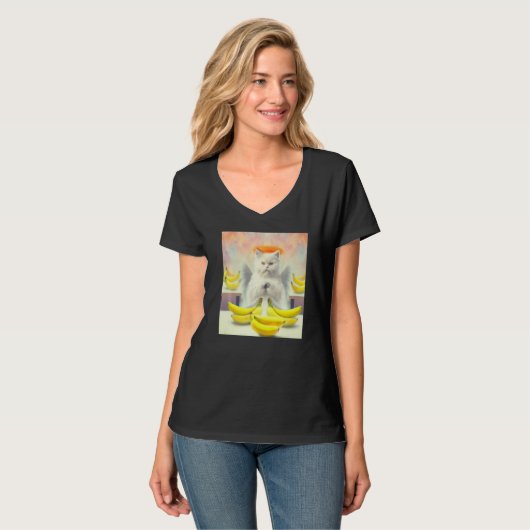 Cat angel artwork meow kitty portrait cute banana t-shirt (Voorkant volledig)
