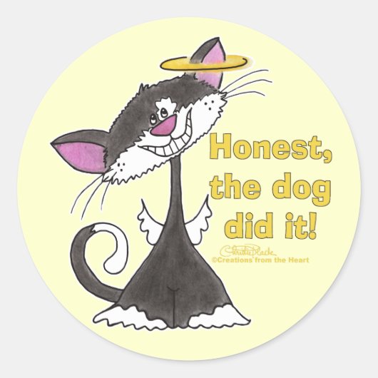 Cat Angel Ronde Sticker (Voorkant)