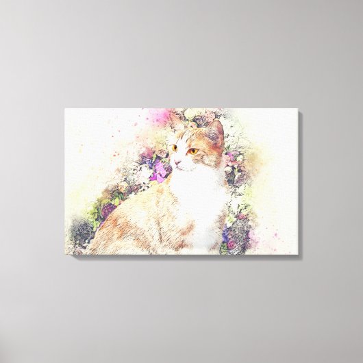 Cat Animal Floral Art Abstracte Canvas Print (Voorkant)