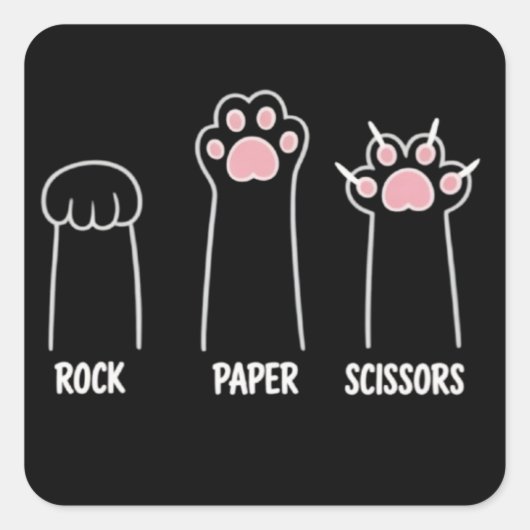 Cat Animal Pet Lover Rock Paper Scissors Hand Game Vierkante Sticker (Voorkant)