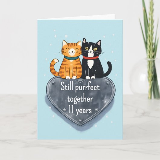 cat anniversary 11th wedding kaart (Voorkant)