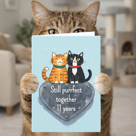 cat anniversary 11th wedding kaart