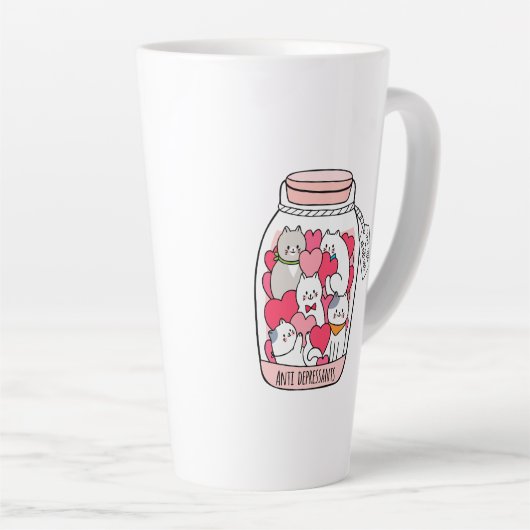 Cat Antidepressant Funny Cat Lover Gift Latte Mok (Rechterhoek)
