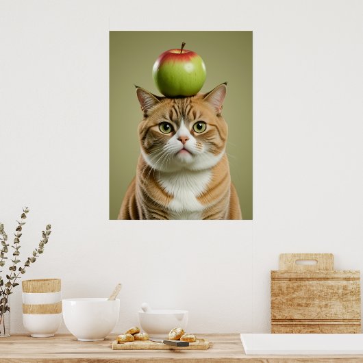 Cat Apple Poster (Keuken)