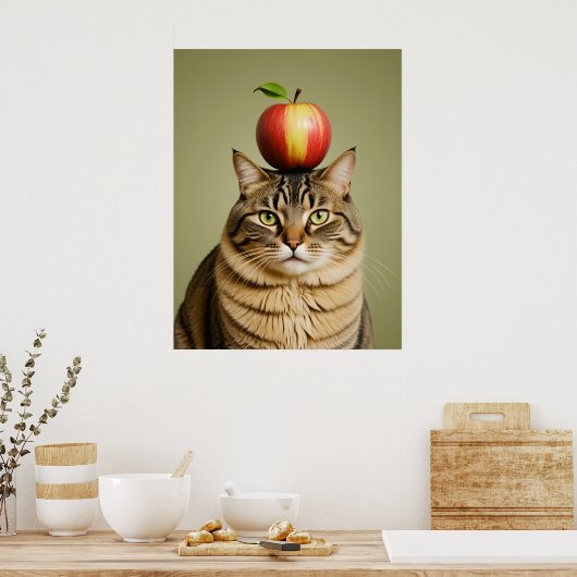 Cat Apple Poster (Keuken)