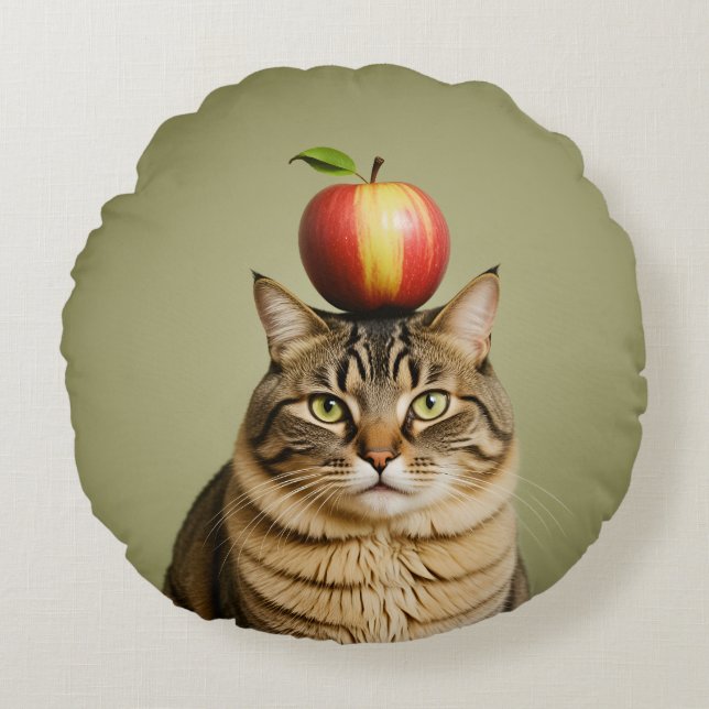 Cat Apple Rond Kussen (Voorkant)