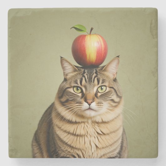 Cat Apple Stenen Onderzetter (Voorkant)