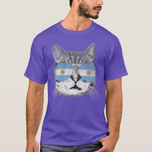 Cat Argentinië Vlaggenland Retro Grappige Mannen C T-shirt (Voorkant)