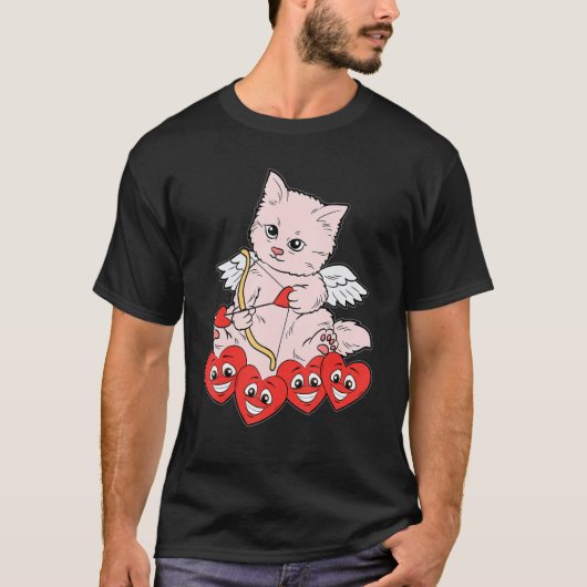 Cat Arrow Heart Valentijnsdag Cute Kitten Kat L T-shirt (Voorkant)