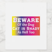 Cat Art Beware Of The Dog Wijn Etiket (Enkel label)