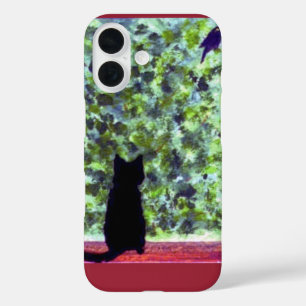 Cat Art Black Cat Bird Watching! iPhone 16 Hoesje
