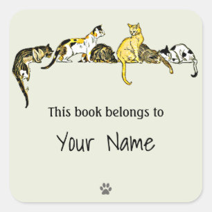  Cat Art Bookplate Sticker