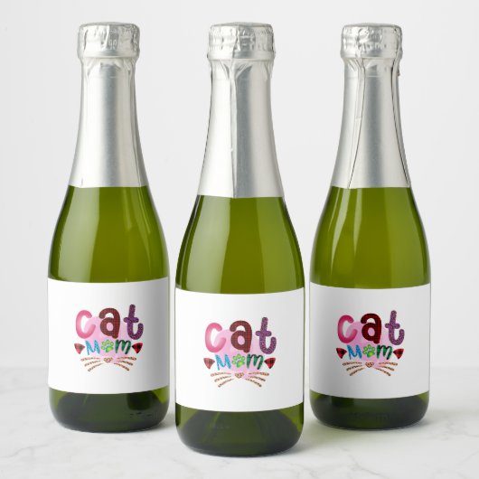 Cat Art Cat Mom_2 Sparkling Wijnetiket (Flessen)