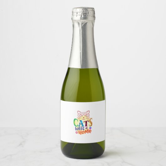 Cat Art Cats Bless Home Sparkling Wijnetiket (Voorkant)