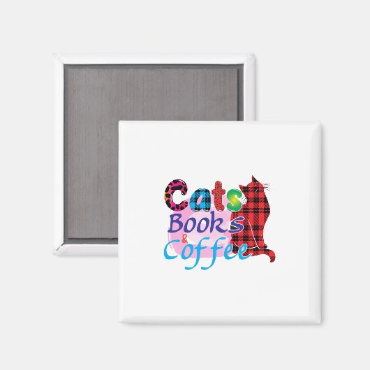 Cat Art Cats Books Coffee_2 Magneet (Voorkant / Achterkant)