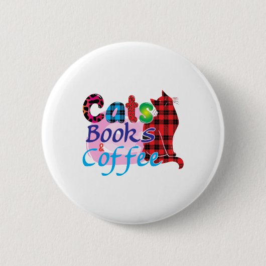 Cat Art Cats Books Coffee_2 Ronde Button 5,7 Cm (Voorkant)