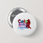 Cat Art Cats Books Coffee_2 Ronde Button 5,7 Cm (Voorkant /achterkant)
