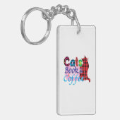 Cat Art Cats Books Coffee_2 Sleutelhanger (Voorkant Links)