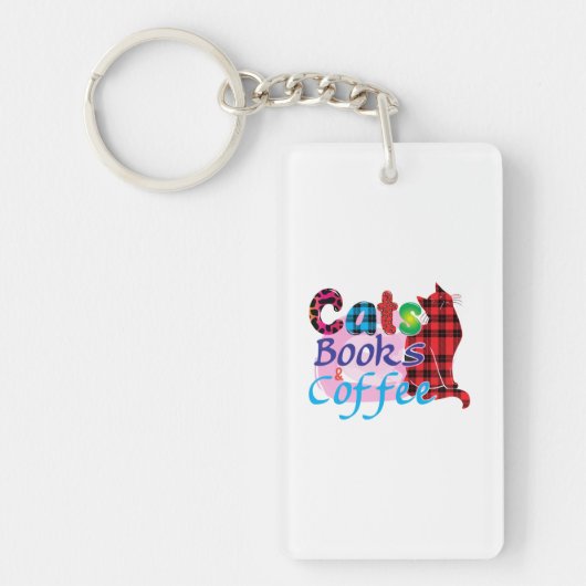 Cat Art Cats Books Coffee_2 Sleutelhanger (Voorkant)
