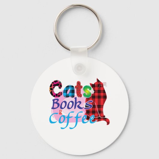 Cat Art Cats Books Coffee_2 Sleutelhanger (Voorkant)