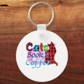 Cat Art Cats Books Coffee_2 Sleutelhanger (Voorkant)
