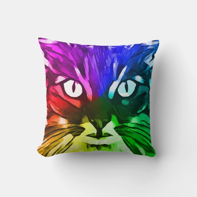 CAT ART COLORFUL ABSTRACT PILLOW KUSSEN (Voorkant)