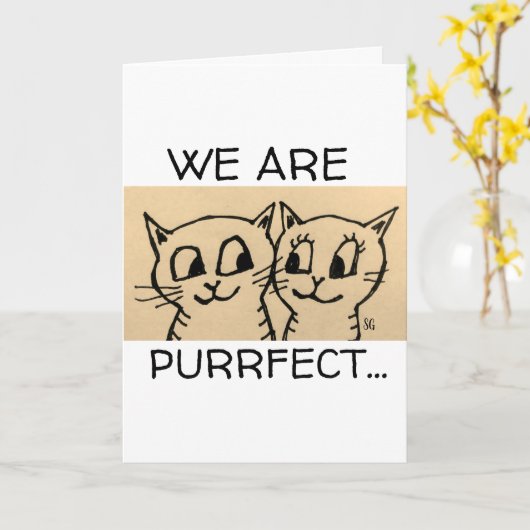 CAT ART COUPLE ROMANTIC KAART (Gele Bloem)