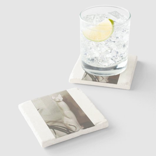 Cat  Art Deco Feline Stijlvol Natuurlijk Stenen Onderzetter (Zijkant)