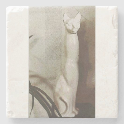 Cat  Art Deco Feline Stijlvol Natuurlijk Stenen Onderzetter (Voorkant)