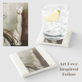 Cat  Art Deco Feline Stijlvol Natuurlijk Stenen Onderzetter