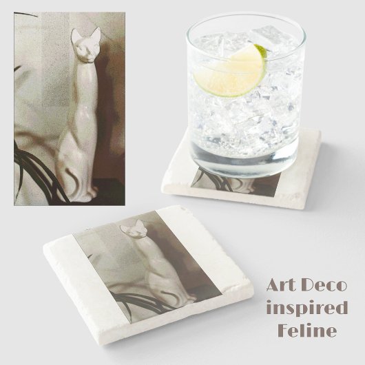 Cat  Art Deco Feline Stijlvol Natuurlijk Stenen Onderzetter