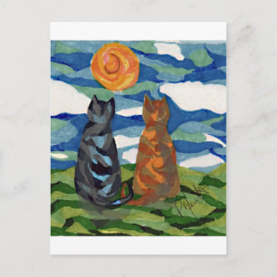 Cat Art Gray Oranje katten Briefkaart