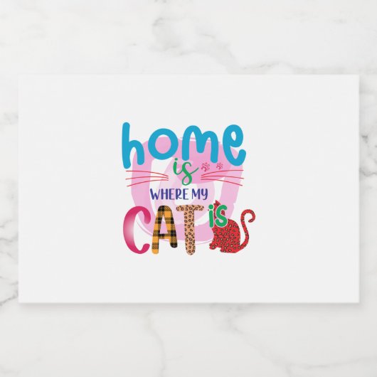 Cat Art Home is waar mijn kat is Sparkling Wijnetiket (Enkel label)