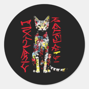 Cat Art Kleurrijke Tekst Dier Grafisch Motief Kat Ronde Sticker