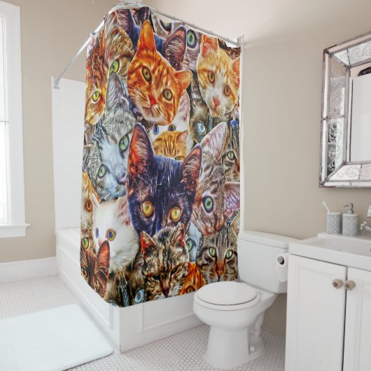Cat Art Patroon Douchegordijn (In situ)