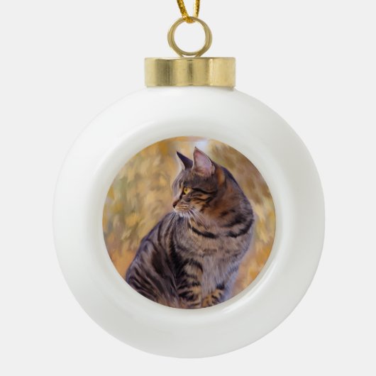 Cat Art Portrait Keramische Bal Ornament (Voorkant)