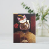 cat-art-rode wijn briefkaart (Staand voorkant)