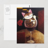 cat-art-rode wijn briefkaart (Voorkant / Achterkant)