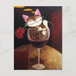 cat-art-rode wijn briefkaart
