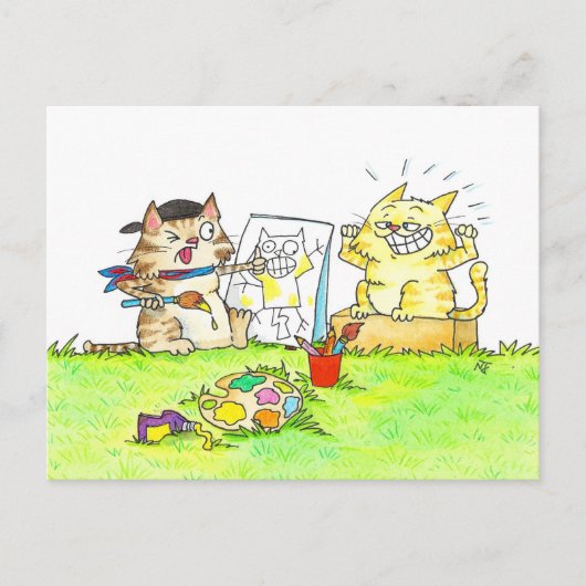 Cat Art Student Briefkaart (Voorkant)