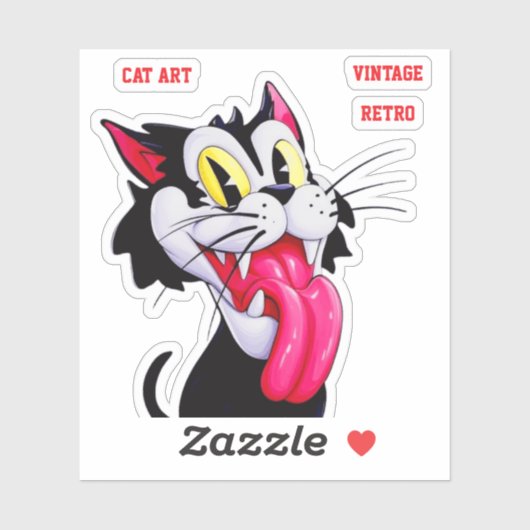 CAT ART VINTAGE RETRO STICKER (Vel)