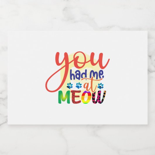 Cat Art You Had Me At Meow Sparkling Wijnetiket (Enkel label)