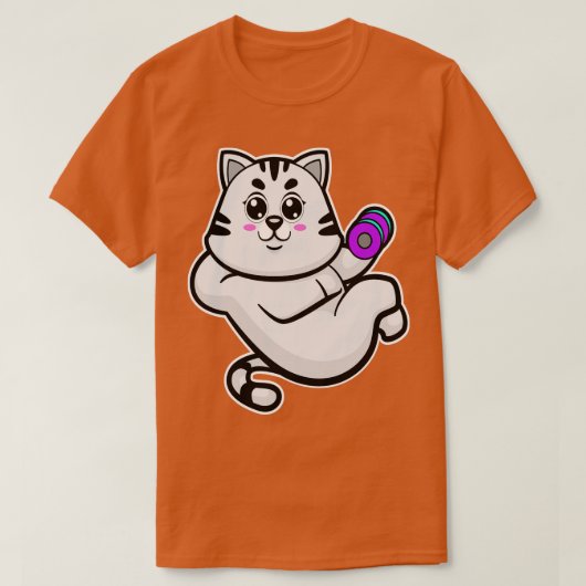Cat as Bodybuilder with Dumbbell T-shirt (Design voorkant)