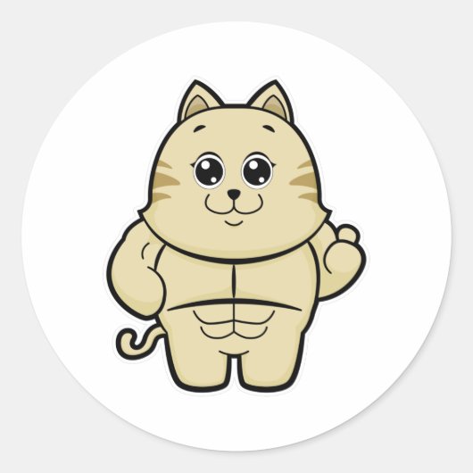 Cat as Bodybuilder with Six pack Ronde Sticker (Voorkant)
