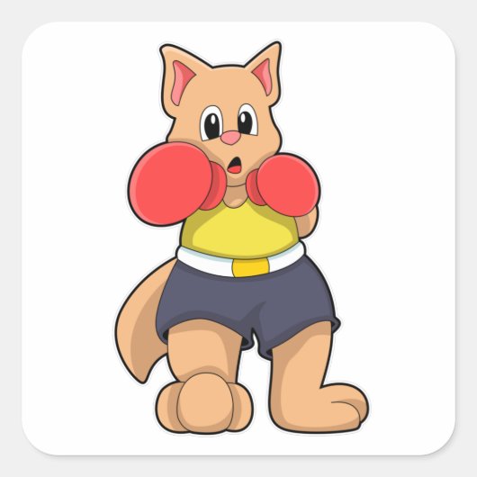 Cat as Boxer at Boxing Vierkante Sticker (Voorkant)