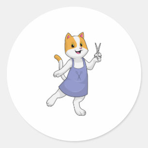 Cat as Hair stylist with Scissors Ronde Sticker